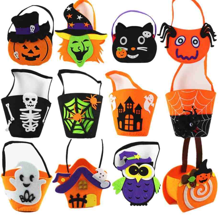 Halloween felt bag, pumpkin candy smile bucket, children's bucket, felt Halloween decorations