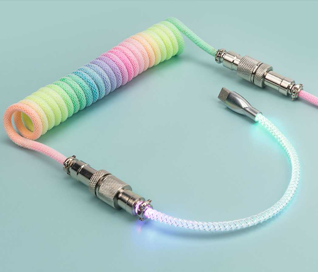 Luminous mechanical keyboard cable, typec air plug spiral cable, RGB luminous cable, customized game keyboard data cable